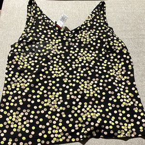 Talbots blank sleeveless blouse with yellow and brown polka dots